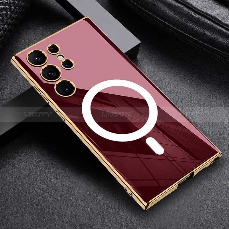 Coque Ultra Fine Silicone Souple Housse Etui avec Mag-Safe Magnetic Magnetique AC1 pour Samsung Galaxy S21 Ultra 5G Rouge Plus