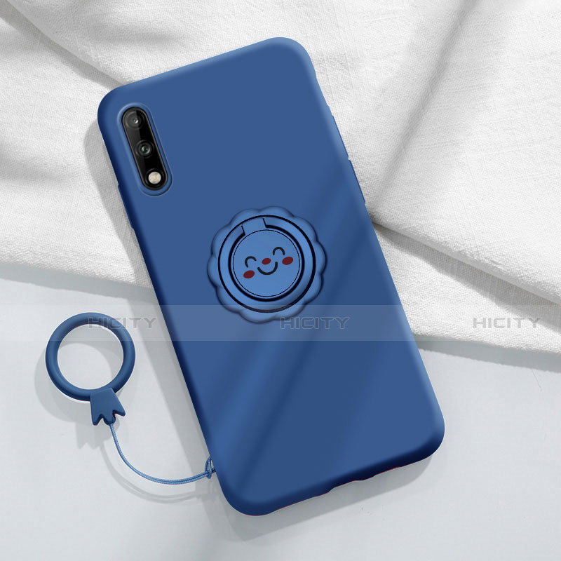 Coque Ultra Fine Silicone Souple Housse Etui avec Support Bague Anneau Aimante Magnetique A01 pour Huawei Enjoy 10 Bleu Plus