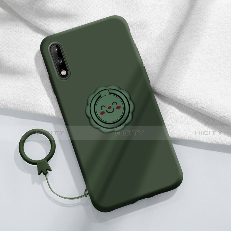 Coque Ultra Fine Silicone Souple Housse Etui avec Support Bague Anneau Aimante Magnetique A01 pour Huawei Enjoy 10 Vert Plus