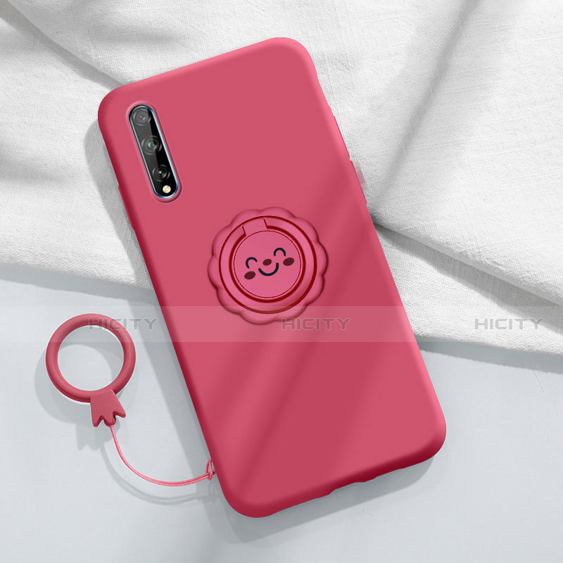 Coque Ultra Fine Silicone Souple Housse Etui avec Support Bague Anneau Aimante Magnetique A01 pour Huawei Enjoy 10S Vin Rouge Plus