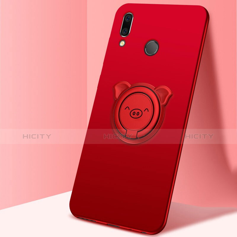 Coque Ultra Fine Silicone Souple Housse Etui avec Support Bague Anneau Aimante Magnetique A01 pour Huawei Honor 10 Lite Rouge Plus