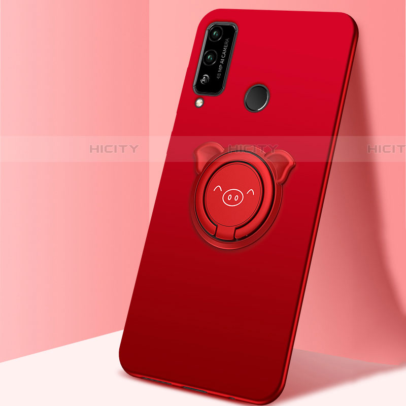 Coque Ultra Fine Silicone Souple Housse Etui avec Support Bague Anneau Aimante Magnetique A01 pour Huawei Honor Play4T Rouge Plus