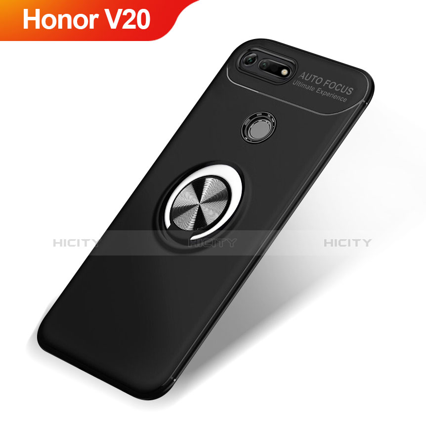 Coque Ultra Fine Silicone Souple Housse Etui avec Support Bague Anneau Aimante Magnetique A01 pour Huawei Honor V20 Noir Plus