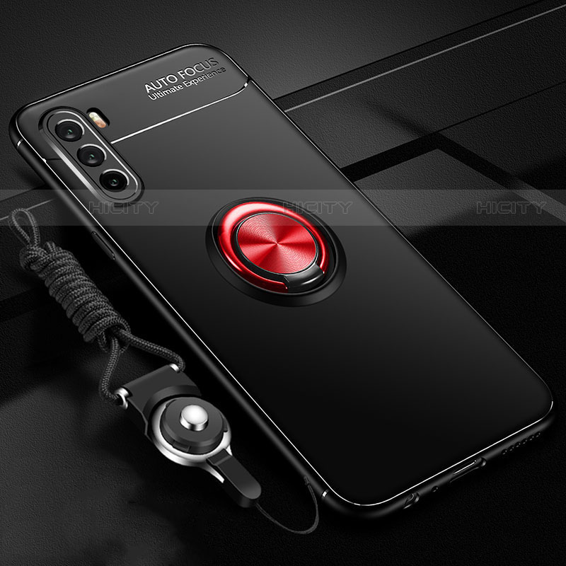 Coque Ultra Fine Silicone Souple Housse Etui avec Support Bague Anneau Aimante Magnetique A01 pour Huawei Mate 40 Lite 5G Rouge et Noir Plus