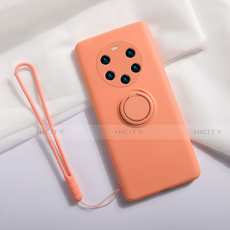 Coque Ultra Fine Silicone Souple Housse Etui avec Support Bague Anneau Aimante Magnetique A01 pour Huawei Mate 40 Pro+ Plus Orange Plus