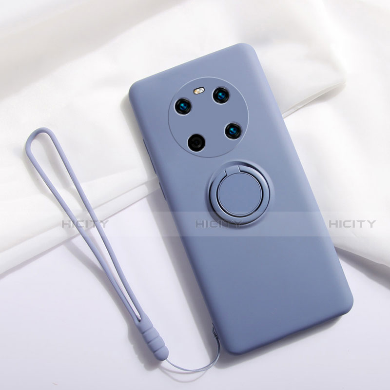 Coque Ultra Fine Silicone Souple Housse Etui avec Support Bague Anneau Aimante Magnetique A01 pour Huawei Mate 40E 5G Gris Lavende Plus