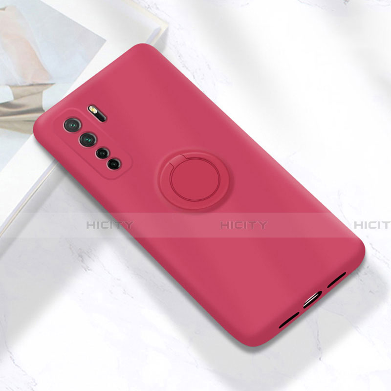 Coque Ultra Fine Silicone Souple Housse Etui avec Support Bague Anneau Aimante Magnetique A01 pour Huawei Nova 7 SE 5G Rouge Plus