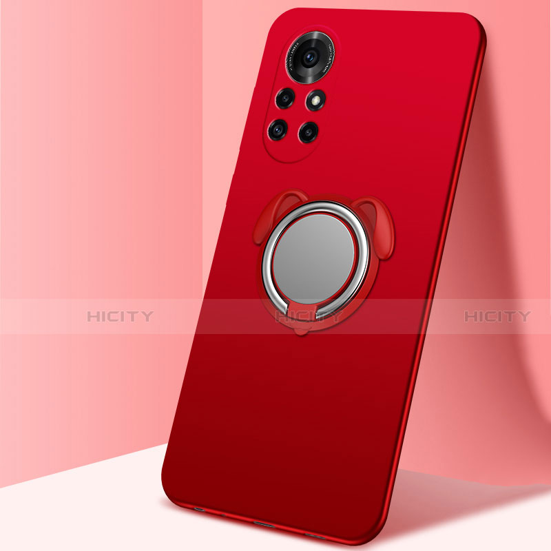 Coque Ultra Fine Silicone Souple Housse Etui avec Support Bague Anneau Aimante Magnetique A01 pour Huawei Nova 8 Pro 5G Rouge Plus