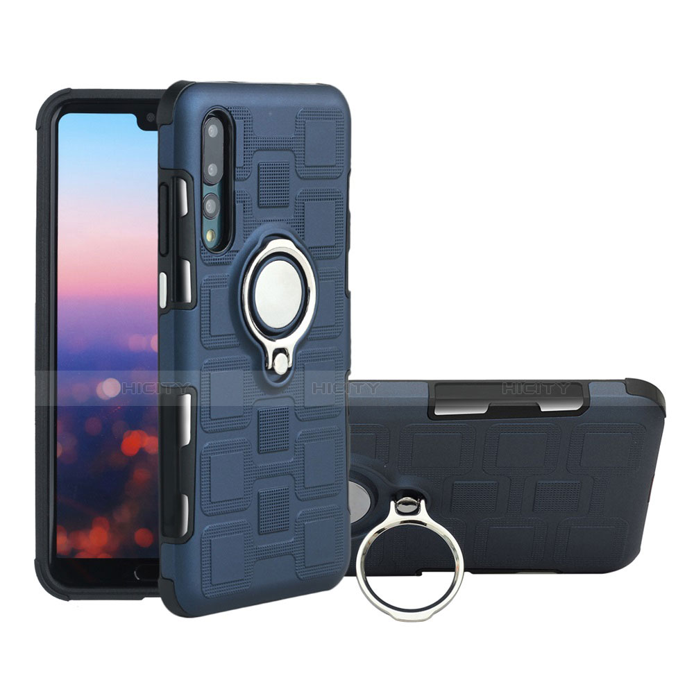 Coque Ultra Fine Silicone Souple Housse Etui avec Support Bague Anneau Aimante Magnetique A01 pour Huawei P20 Pro Gris Fonce Plus