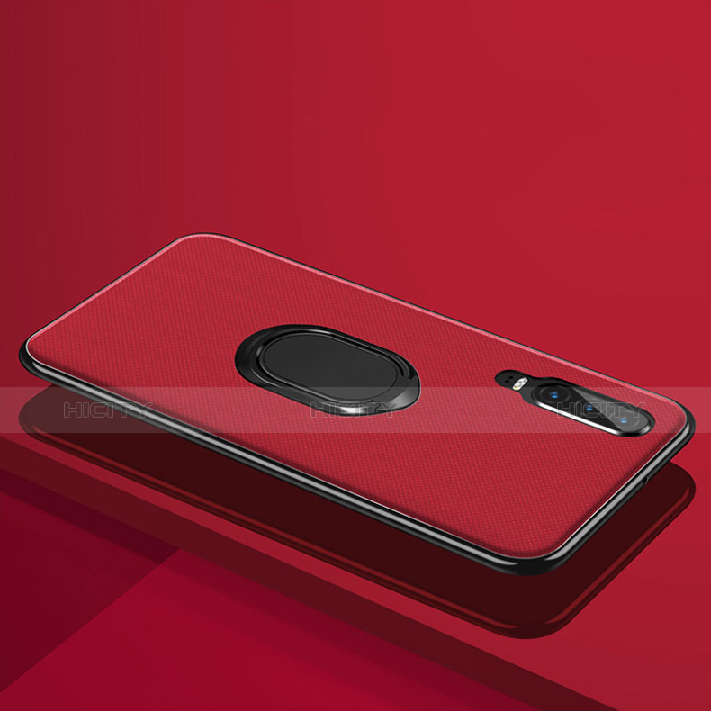 Coque Ultra Fine Silicone Souple Housse Etui avec Support Bague Anneau Aimante Magnetique A01 pour Huawei P30 Rouge Plus