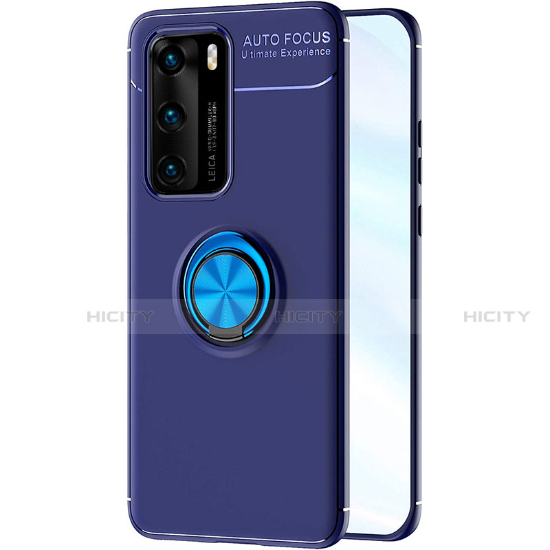 Coque Ultra Fine Silicone Souple Housse Etui avec Support Bague Anneau Aimante Magnetique A01 pour Huawei P40 Bleu Plus