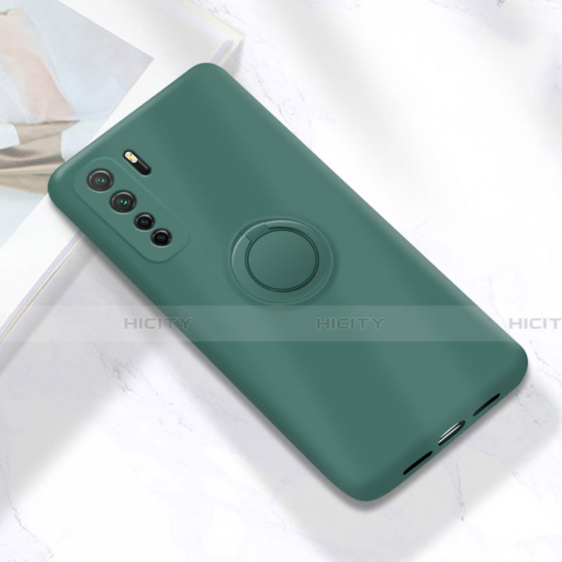 Coque Ultra Fine Silicone Souple Housse Etui avec Support Bague Anneau Aimante Magnetique A01 pour Huawei P40 Lite 5G Vert Plus