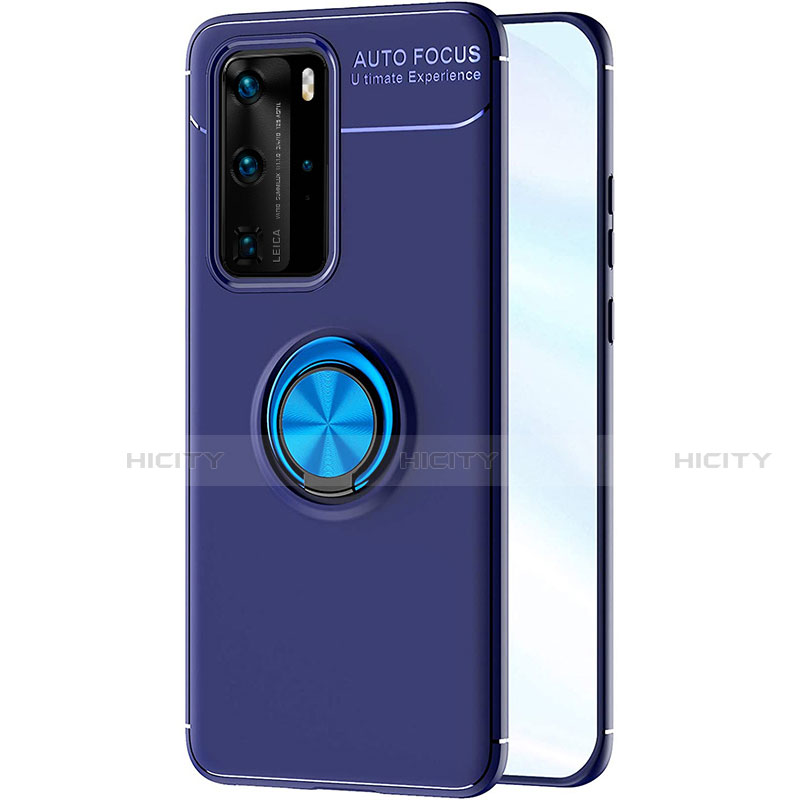 Coque Ultra Fine Silicone Souple Housse Etui avec Support Bague Anneau Aimante Magnetique A01 pour Huawei P40 Pro Bleu Plus