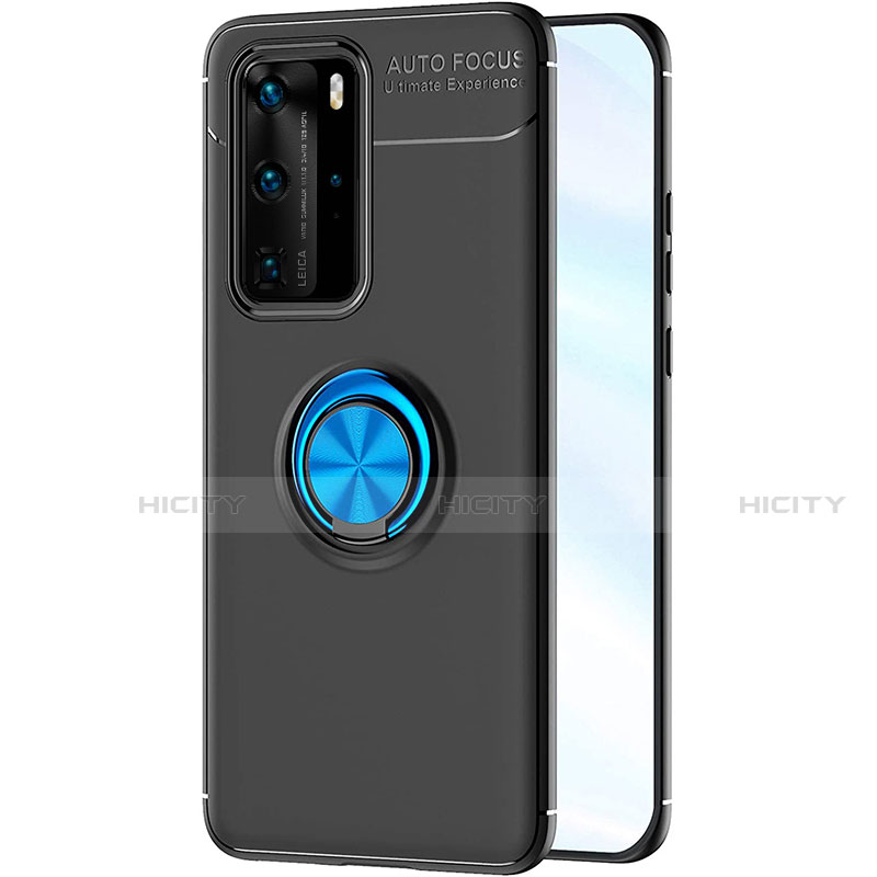 Coque Ultra Fine Silicone Souple Housse Etui avec Support Bague Anneau Aimante Magnetique A01 pour Huawei P40 Pro Bleu et Noir Plus