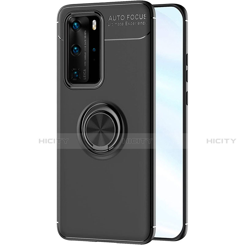 Coque Ultra Fine Silicone Souple Housse Etui avec Support Bague Anneau Aimante Magnetique A01 pour Huawei P40 Pro Noir Plus