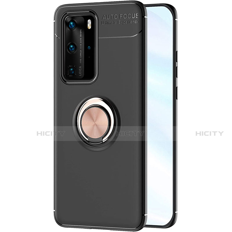 Coque Ultra Fine Silicone Souple Housse Etui avec Support Bague Anneau Aimante Magnetique A01 pour Huawei P40 Pro Or et Noir Plus