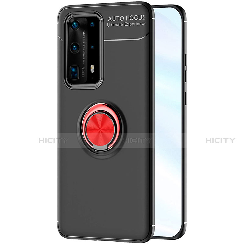 Coque Ultra Fine Silicone Souple Housse Etui avec Support Bague Anneau Aimante Magnetique A01 pour Huawei P40 Pro+ Plus Rouge et Noir Plus