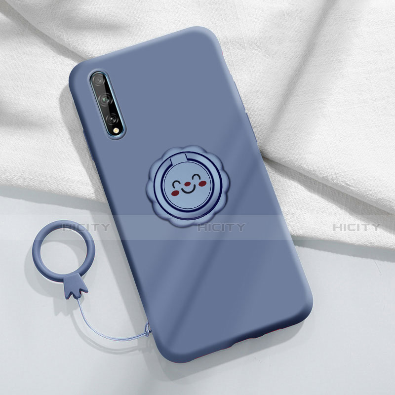 Coque Ultra Fine Silicone Souple Housse Etui avec Support Bague Anneau Aimante Magnetique A01 pour Huawei Y8p Gris Plus