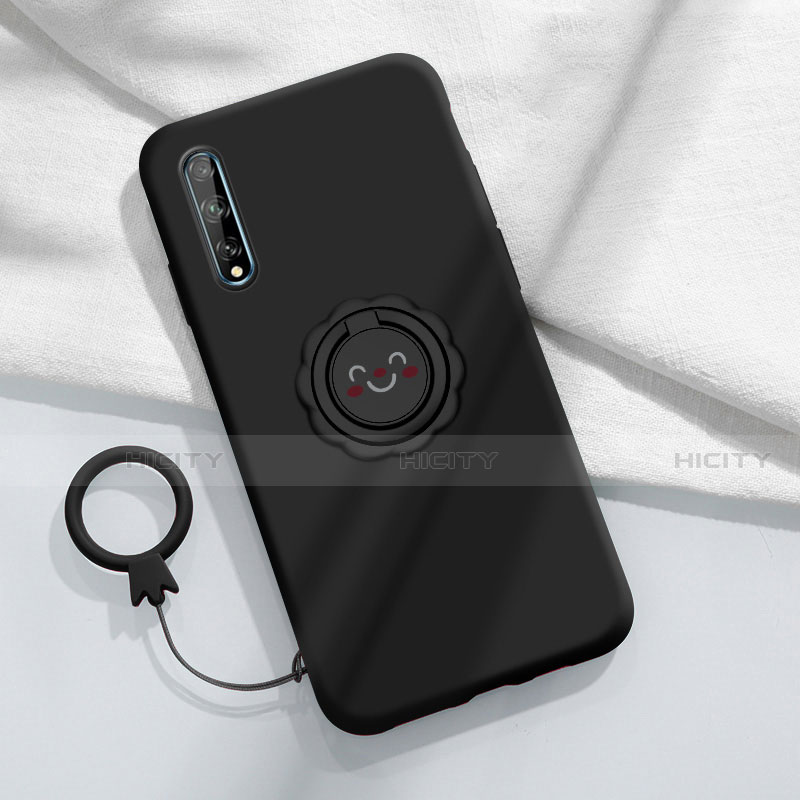 Coque Ultra Fine Silicone Souple Housse Etui avec Support Bague Anneau Aimante Magnetique A01 pour Huawei Y8p Noir Plus