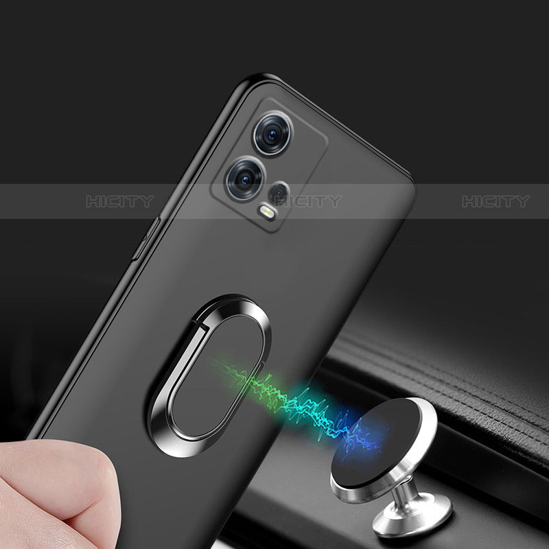 Coque Ultra Fine Silicone Souple Housse Etui avec Support Bague Anneau Aimante Magnetique A01 pour Motorola Moto Edge 30 Fusion 5G Noir Plus