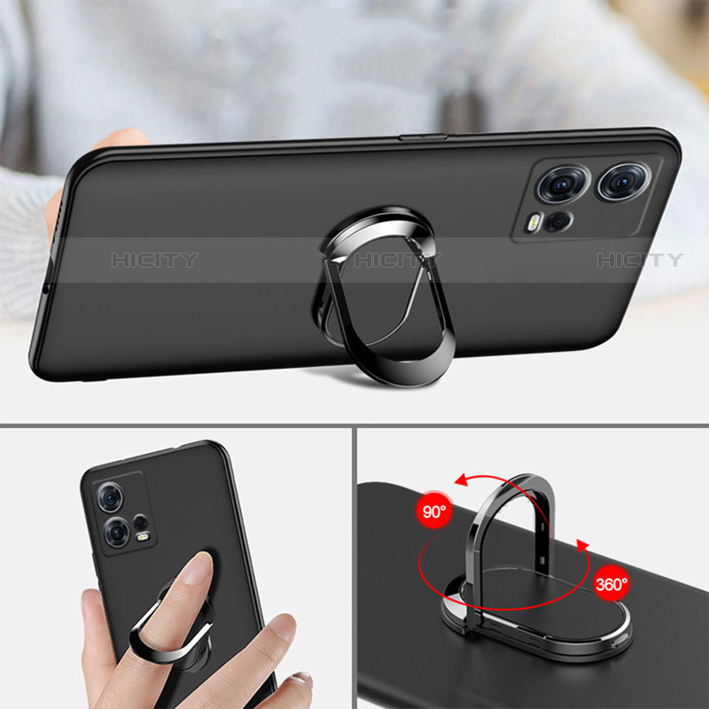 Coque Ultra Fine Silicone Souple Housse Etui avec Support Bague Anneau Aimante Magnetique A01 pour Motorola Moto Edge 30 Fusion 5G Noir Plus