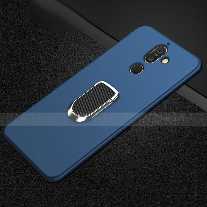 Coque Ultra Fine Silicone Souple Housse Etui avec Support Bague Anneau Aimante Magnetique A01 pour Nokia 7 Plus Bleu Plus