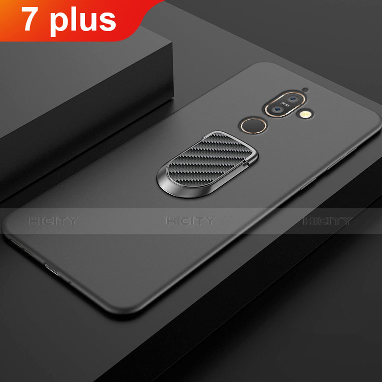 Coque Ultra Fine Silicone Souple Housse Etui avec Support Bague Anneau Aimante Magnetique A01 pour Nokia 7 Plus Noir Plus