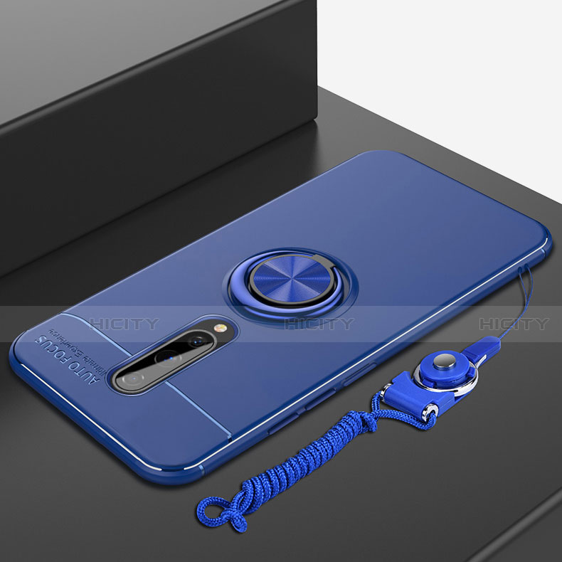 Coque Ultra Fine Silicone Souple Housse Etui avec Support Bague Anneau Aimante Magnetique A01 pour OnePlus 8 Bleu Plus