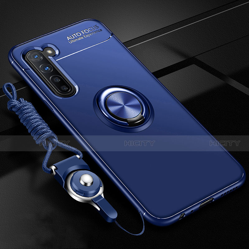 Coque Ultra Fine Silicone Souple Housse Etui avec Support Bague Anneau Aimante Magnetique A01 pour Oppo F15 Bleu Plus