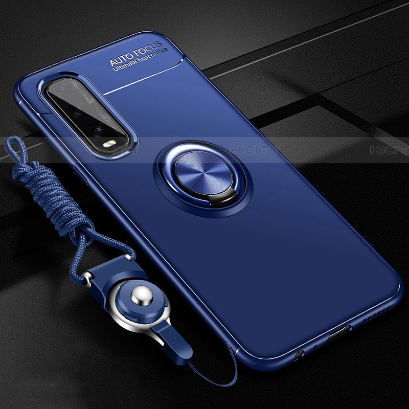 Coque Ultra Fine Silicone Souple Housse Etui avec Support Bague Anneau Aimante Magnetique A01 pour Oppo Find X2 Bleu Plus