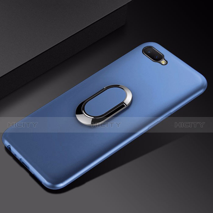 Coque Ultra Fine Silicone Souple Housse Etui avec Support Bague Anneau Aimante Magnetique A01 pour Oppo K1 Bleu Plus