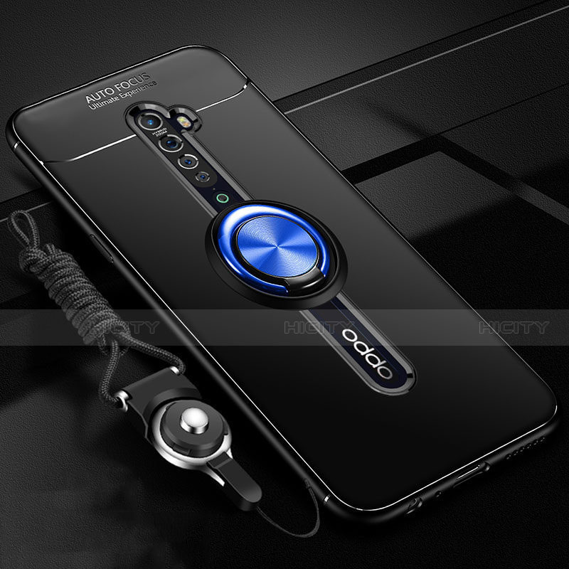 Coque Ultra Fine Silicone Souple Housse Etui avec Support Bague Anneau Aimante Magnetique A01 pour Oppo Reno2 Bleu et Noir Plus