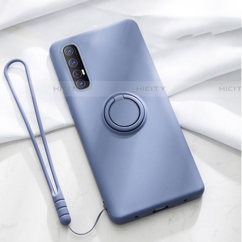 Coque Ultra Fine Silicone Souple Housse Etui avec Support Bague Anneau Aimante Magnetique A01 pour Oppo Reno3 Pro Gris Plus