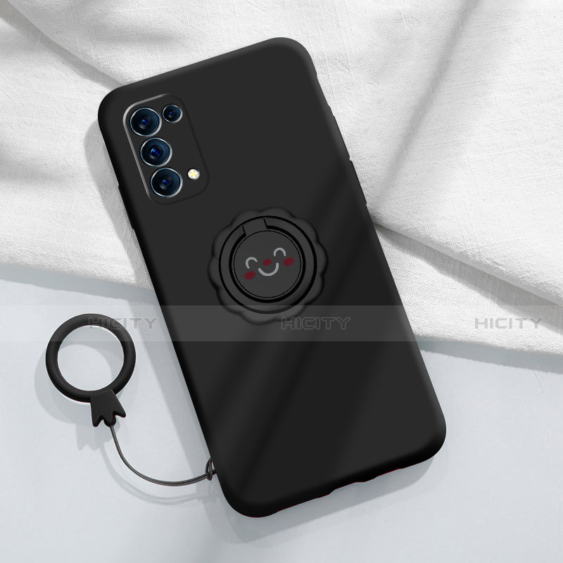 Coque Ultra Fine Silicone Souple Housse Etui avec Support Bague Anneau Aimante Magnetique A01 pour Oppo Reno5 5G Noir Plus