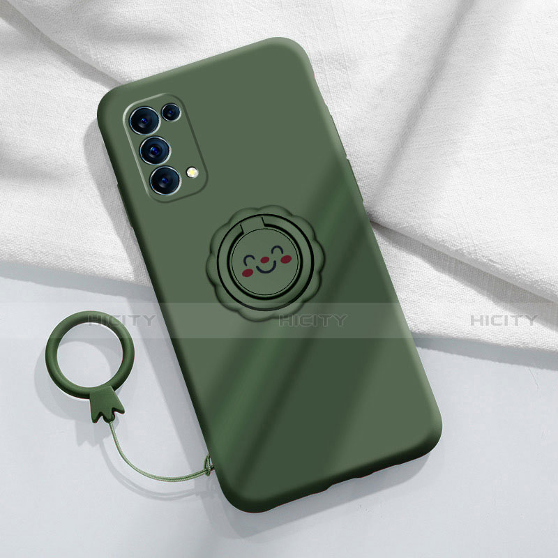 Coque Ultra Fine Silicone Souple Housse Etui avec Support Bague Anneau Aimante Magnetique A01 pour Oppo Reno5 5G Vert Nuit Plus