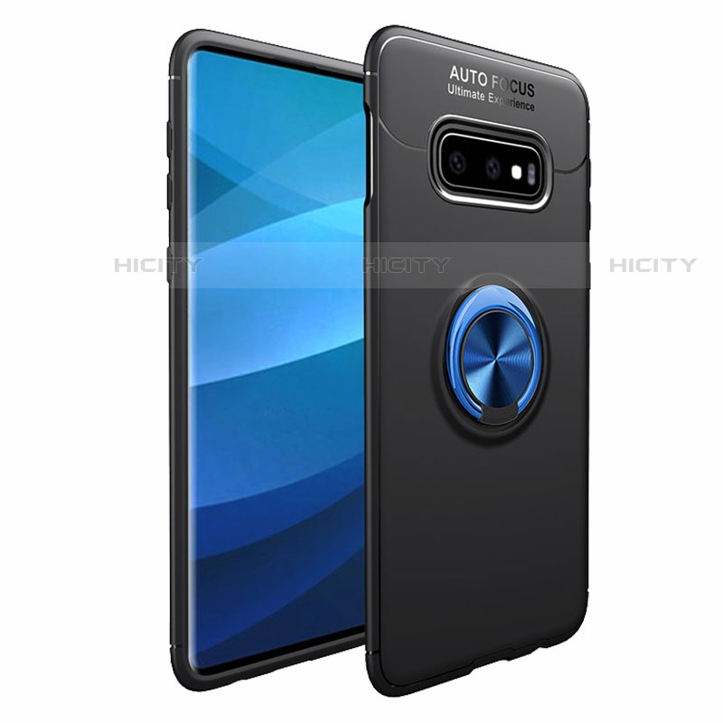 Coque Ultra Fine Silicone Souple Housse Etui avec Support Bague Anneau Aimante Magnetique A01 pour Samsung Galaxy S10 5G Bleu et Noir Plus