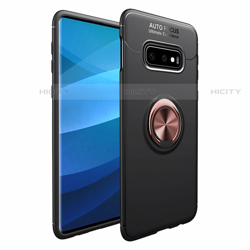 Coque Ultra Fine Silicone Souple Housse Etui avec Support Bague Anneau Aimante Magnetique A01 pour Samsung Galaxy S10 5G Or et Noir Plus