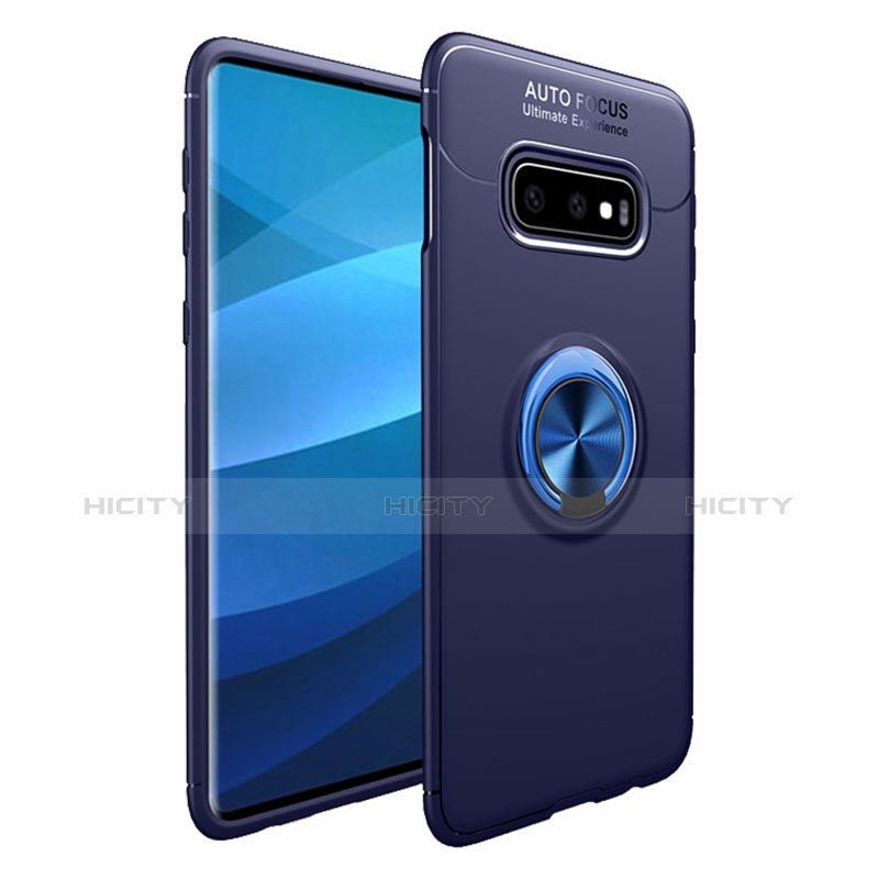 Coque Ultra Fine Silicone Souple Housse Etui avec Support Bague Anneau Aimante Magnetique A01 pour Samsung Galaxy S10 Bleu Plus