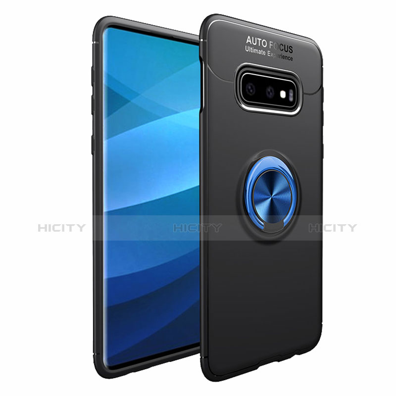 Coque Ultra Fine Silicone Souple Housse Etui avec Support Bague Anneau Aimante Magnetique A01 pour Samsung Galaxy S10 Plus Bleu et Noir Plus