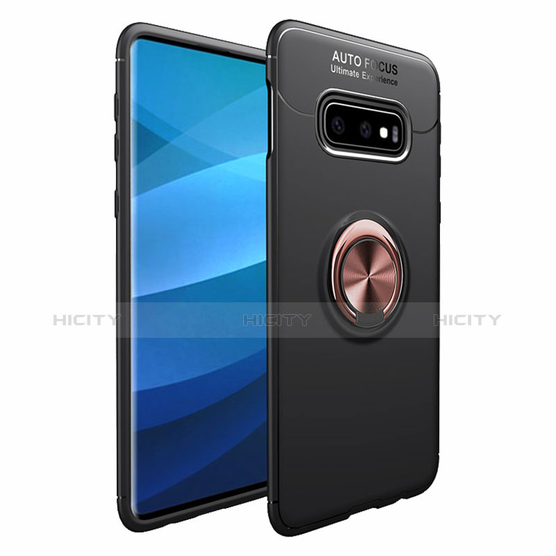 Coque Ultra Fine Silicone Souple Housse Etui avec Support Bague Anneau Aimante Magnetique A01 pour Samsung Galaxy S10 Plus Or et Noir Plus