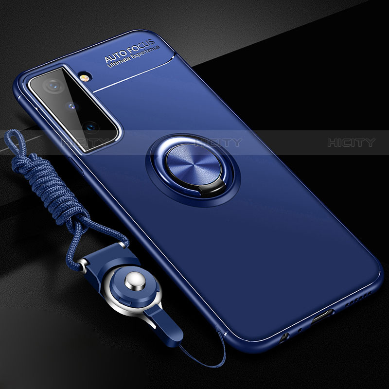 Coque Ultra Fine Silicone Souple Housse Etui avec Support Bague Anneau Aimante Magnetique A01 pour Samsung Galaxy S21 5G Bleu Plus