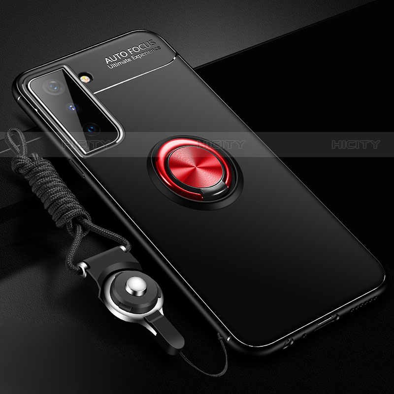 Coque Ultra Fine Silicone Souple Housse Etui avec Support Bague Anneau Aimante Magnetique A01 pour Samsung Galaxy S21 5G Rouge et Noir Plus