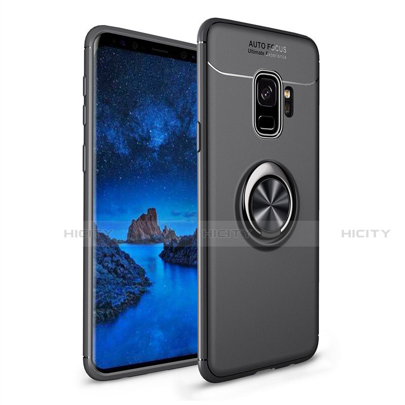 Coque Ultra Fine Silicone Souple Housse Etui avec Support Bague Anneau Aimante Magnetique A01 pour Samsung Galaxy S9 Noir Plus