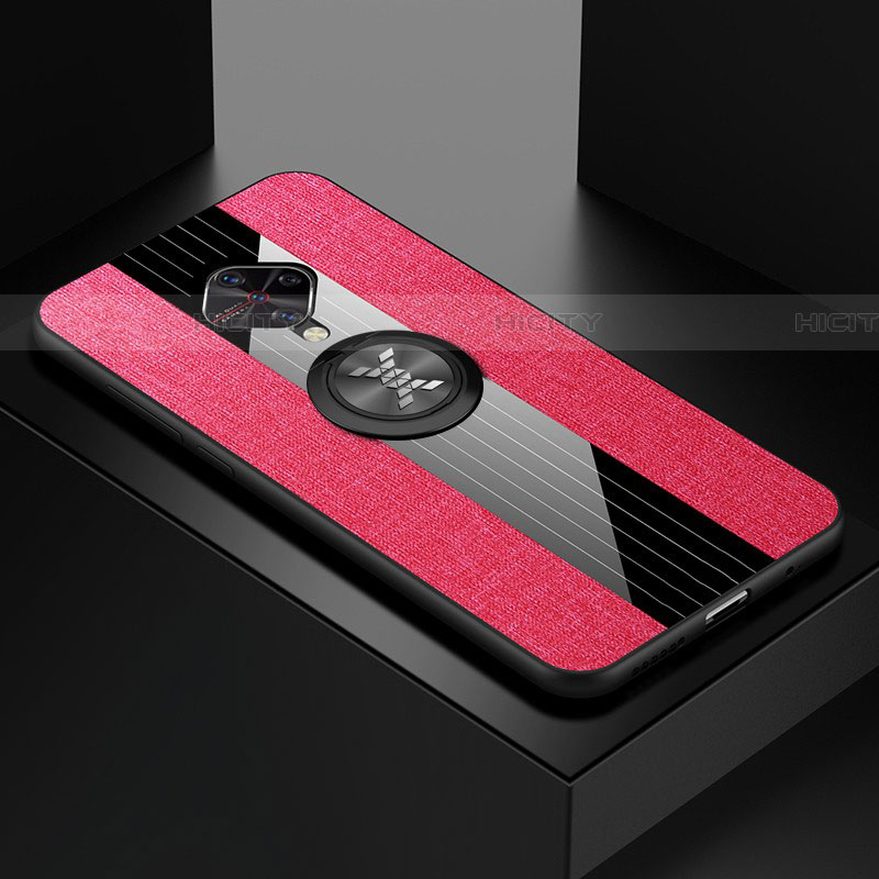 Coque Ultra Fine Silicone Souple Housse Etui avec Support Bague Anneau Aimante Magnetique A01 pour Vivo S1 Pro Rose Rouge Plus