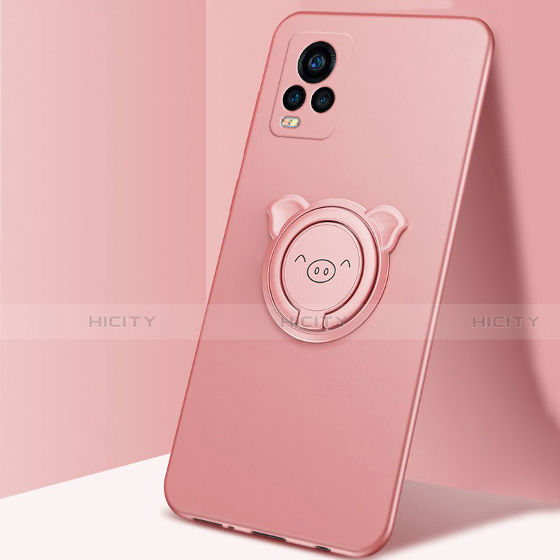 Coque Ultra Fine Silicone Souple Housse Etui avec Support Bague Anneau Aimante Magnetique A01 pour Vivo V20 Pro 5G Or Rose Plus