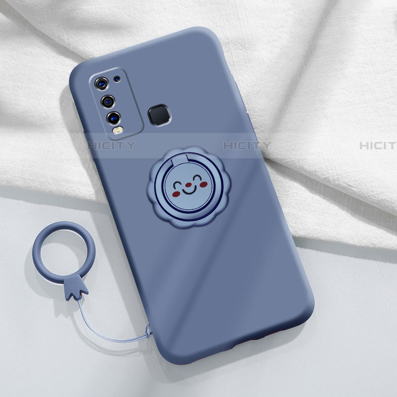 Coque Ultra Fine Silicone Souple Housse Etui avec Support Bague Anneau Aimante Magnetique A01 pour Vivo Y50 Gris Plus