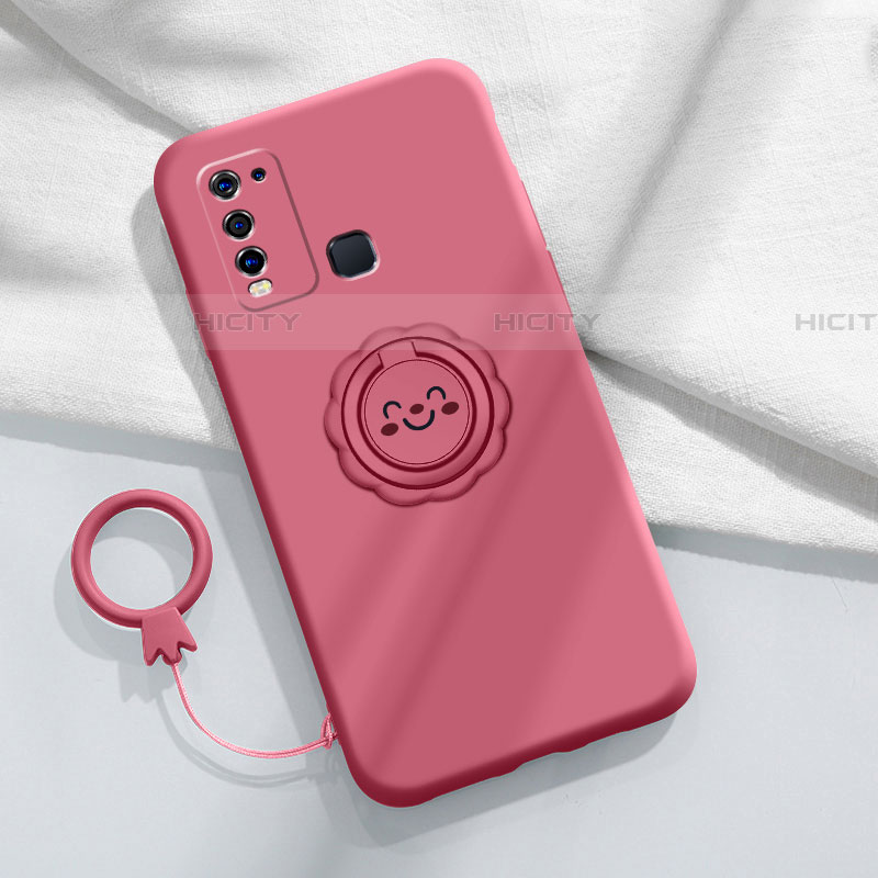 Coque Ultra Fine Silicone Souple Housse Etui avec Support Bague Anneau Aimante Magnetique A01 pour Vivo Y50 Rouge Plus