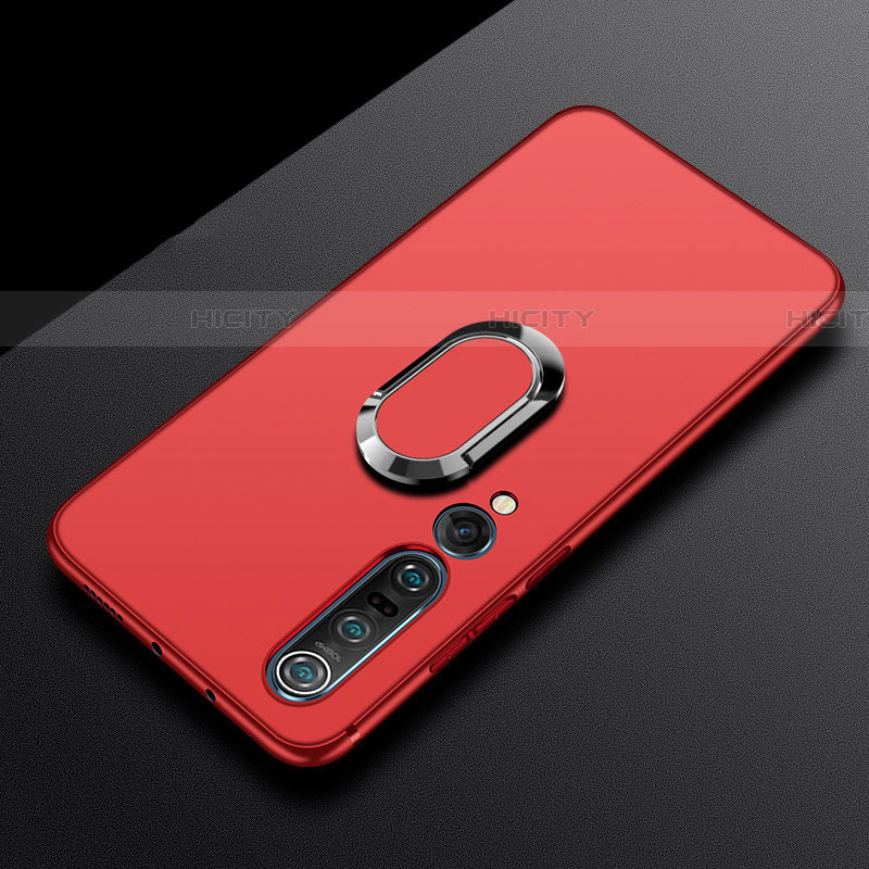 Coque Ultra Fine Silicone Souple Housse Etui avec Support Bague Anneau Aimante Magnetique A01 pour Xiaomi Mi 10 Pro Rouge Plus