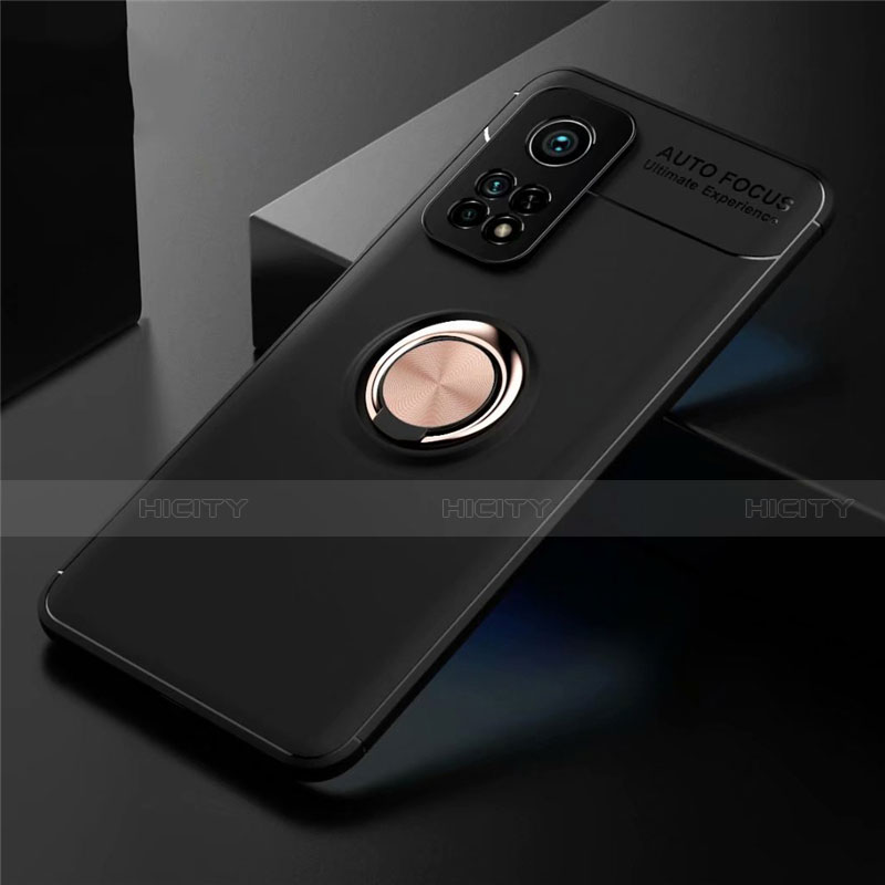 Coque Ultra Fine Silicone Souple Housse Etui avec Support Bague Anneau Aimante Magnetique A01 pour Xiaomi Mi 10T 5G Or et Noir Plus