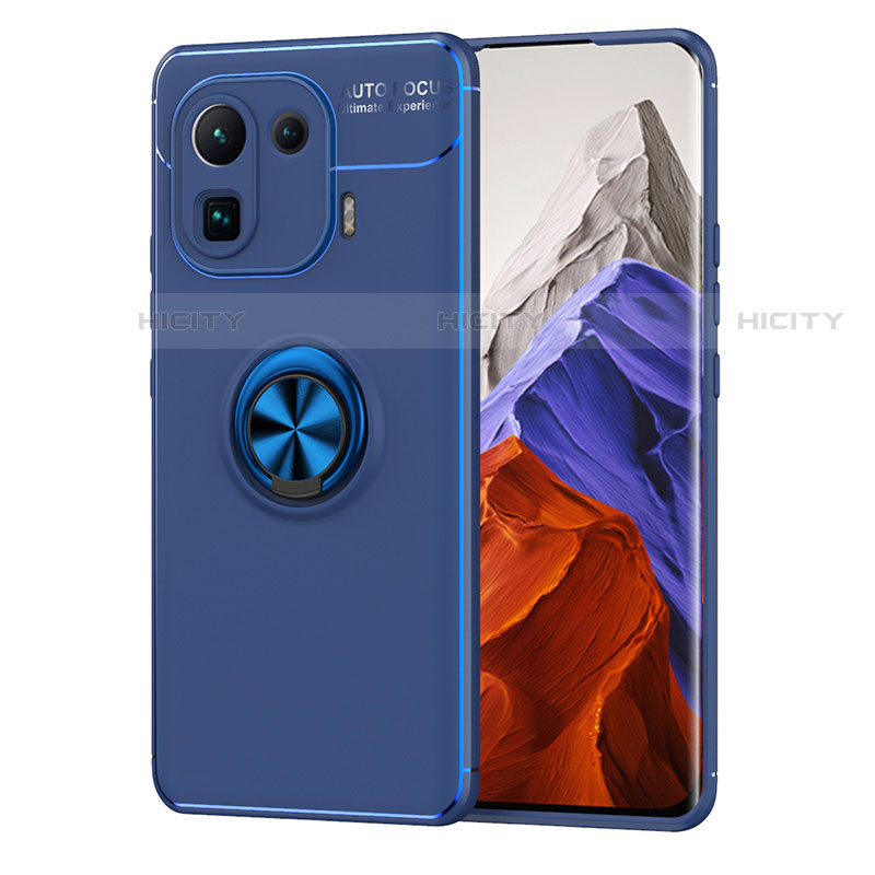 Coque Ultra Fine Silicone Souple Housse Etui avec Support Bague Anneau Aimante Magnetique A01 pour Xiaomi Mi 11 Pro 5G Bleu Plus